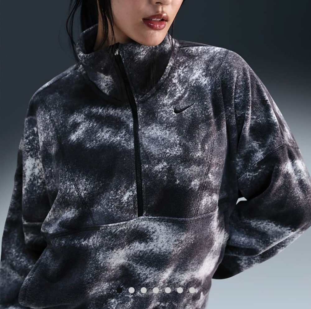 Nike One Womens Therma FIT Oversized 1/2 Zip Fleece Printed Pullover Black - Picture 3 of 5